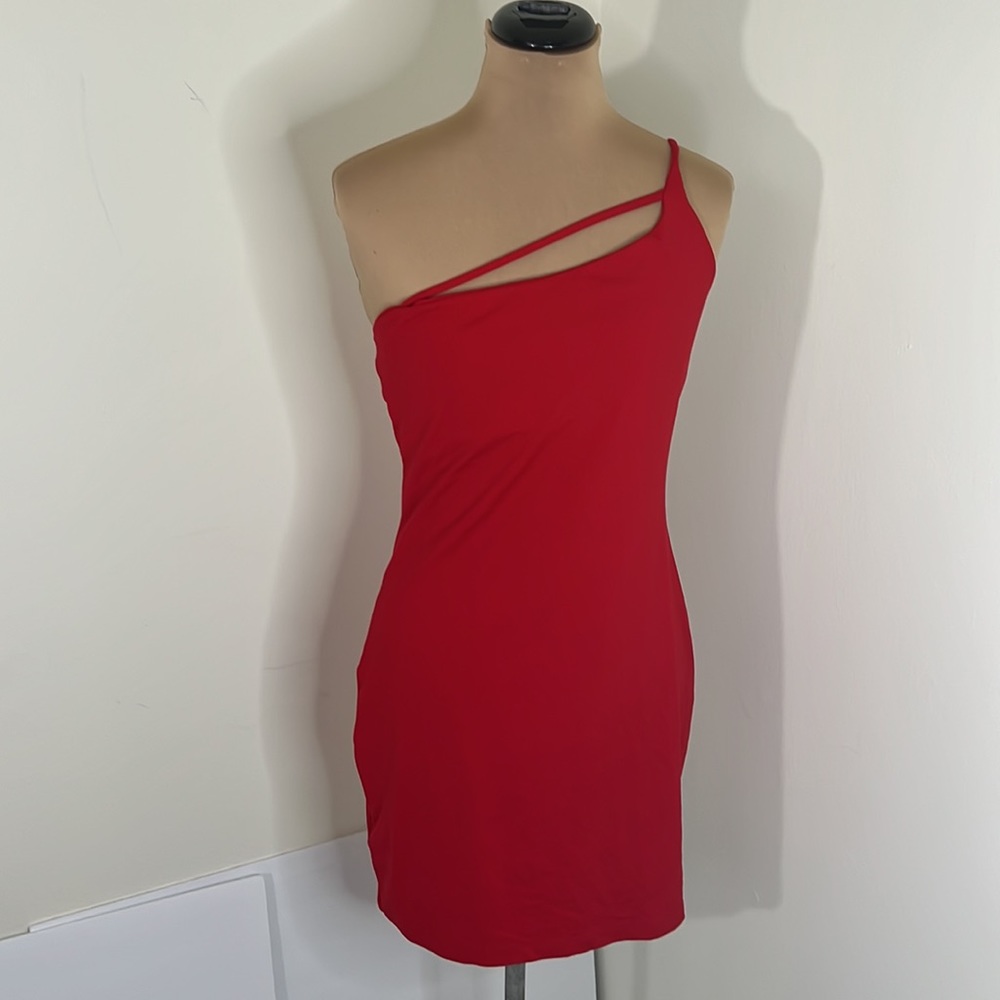 Susana Monaco Bright Red Asymmetrical Body Con Dress